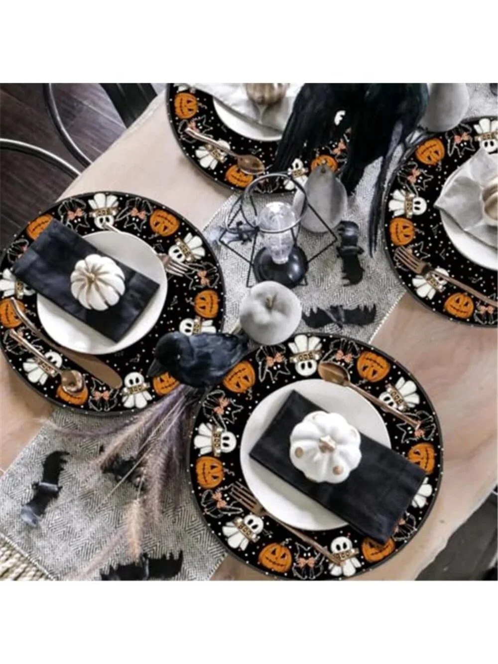 Set of 4 Ghost Cat Halloween Round Placemats Table Mats, 14 Inch